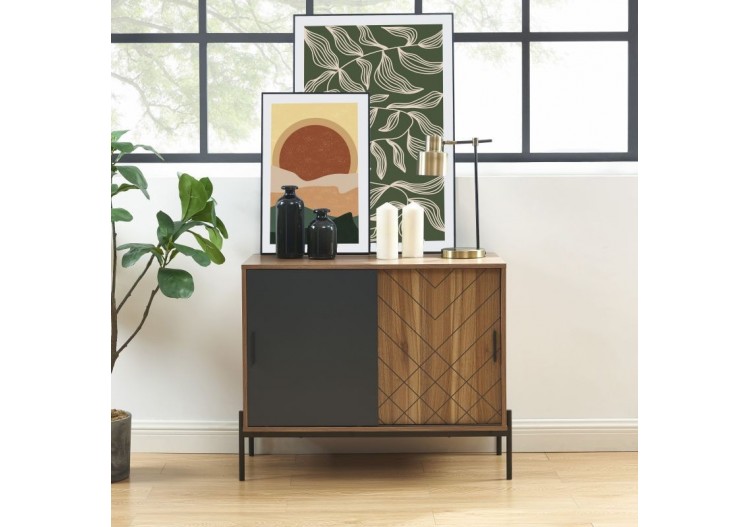 Buffet GEOMA effet chêne foncé et gris 90cm 2