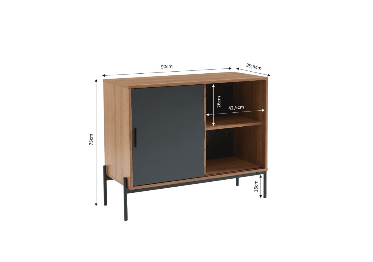 Buffet GEOMA effet chêne foncé et gris 90cm