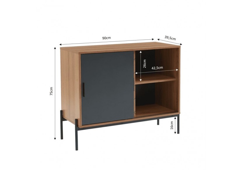 Buffet GEOMA effet chêne foncé et gris 90cm