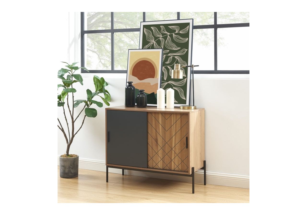 Buffet GEOMA effet chêne foncé et gris 90cm