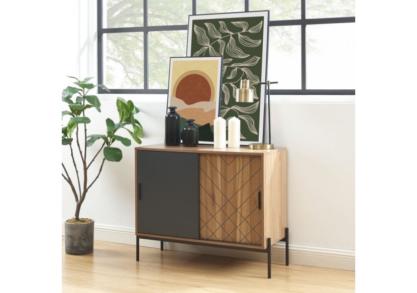 Buffet GEOMA effet chêne foncé et gris 90cm