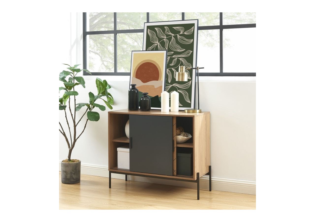 Buffet GEOMA effet chêne foncé et gris 90cm