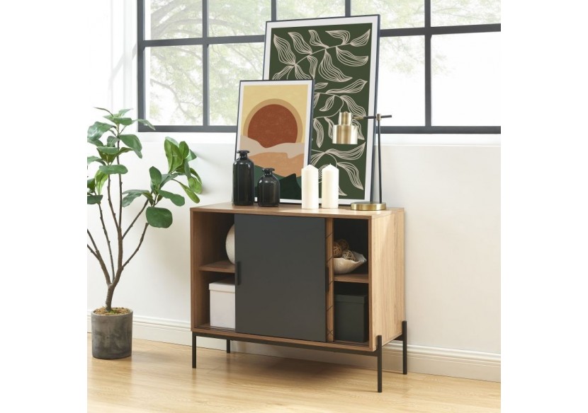 Buffet GEOMA effet chêne foncé et gris 90cm