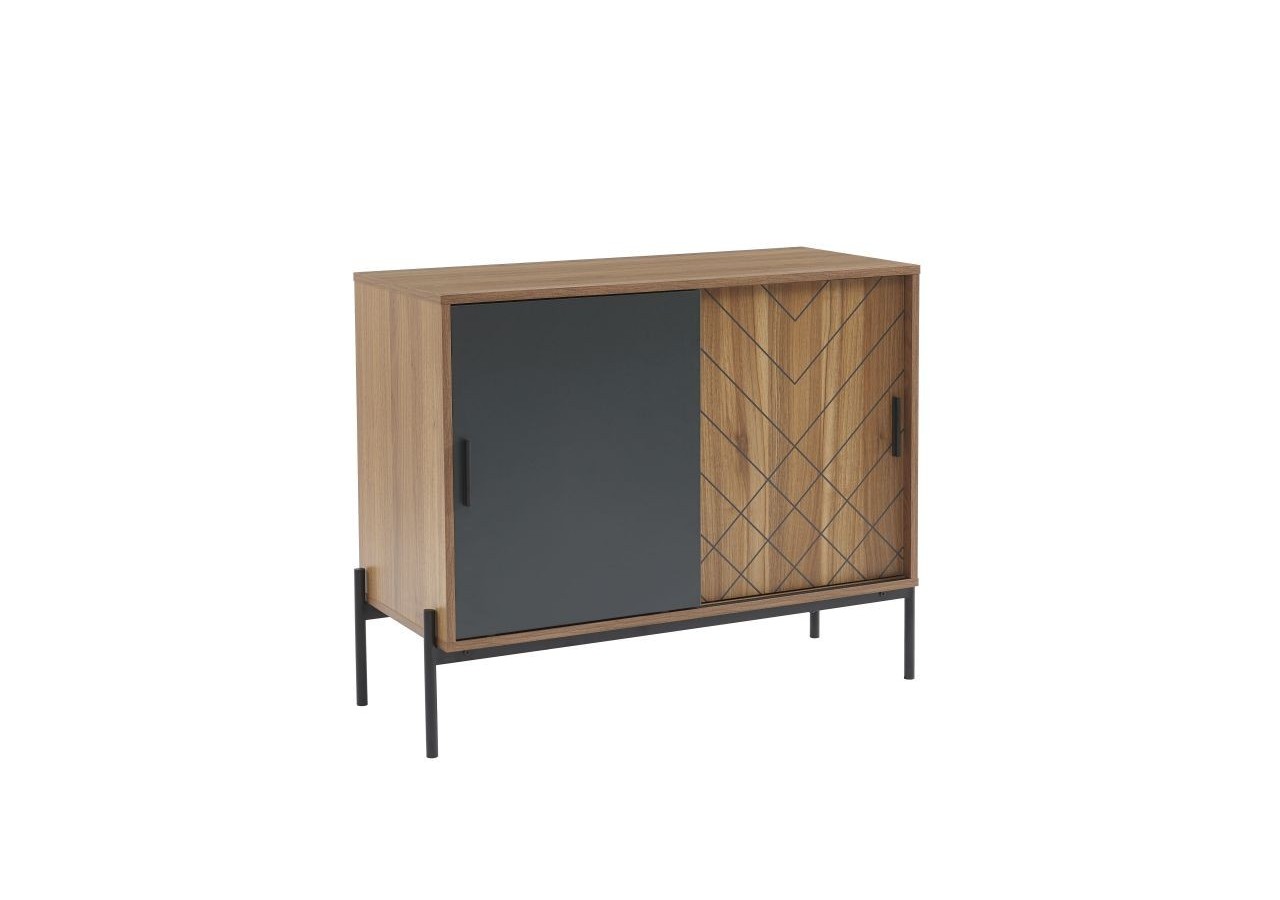 Buffet GEOMA effet chêne foncé et gris 90cm