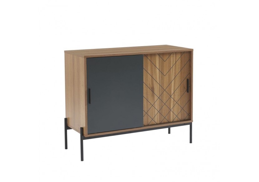 Buffet GEOMA effet chêne foncé et gris 90cm