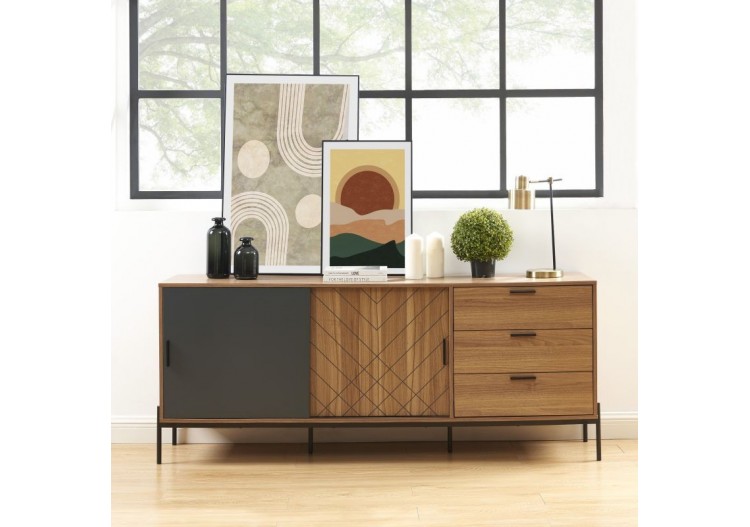 Buffet GEOMA effet chêne foncé et gris 180cm 2