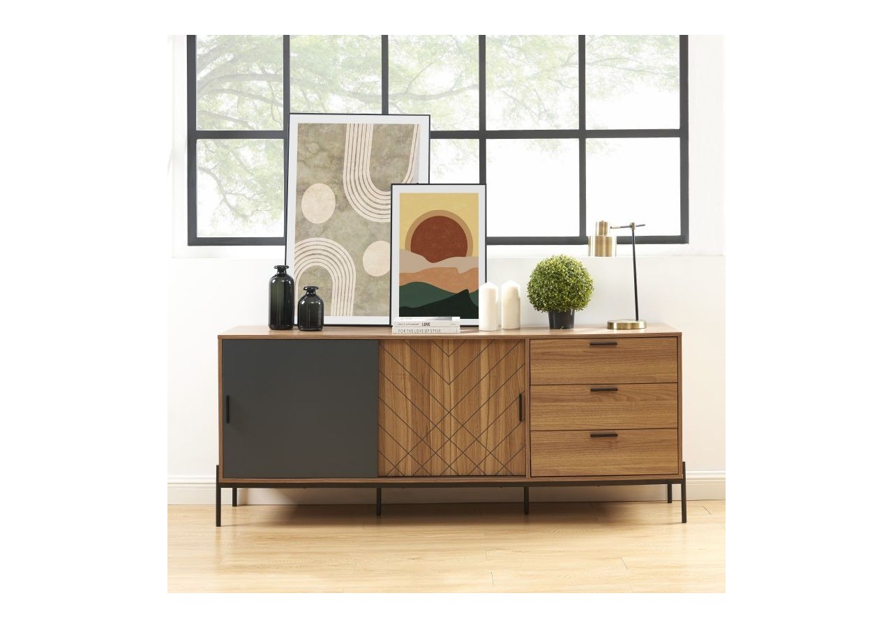 Buffet GEOMA effet chêne foncé et gris 180cm