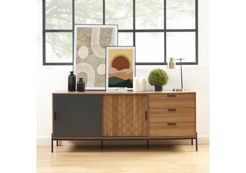 Buffet GEOMA effet chêne foncé et gris 180cm