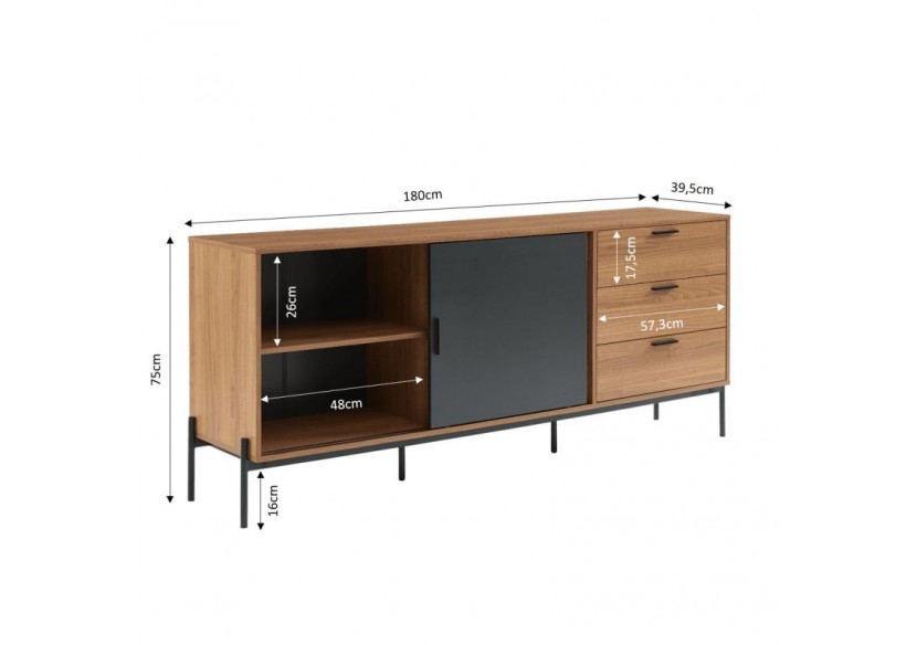 Buffet GEOMA effet chêne foncé et gris 180cm