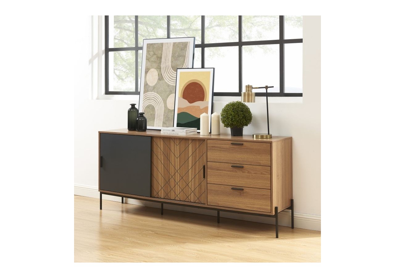 Buffet GEOMA effet chêne foncé et gris 180cm