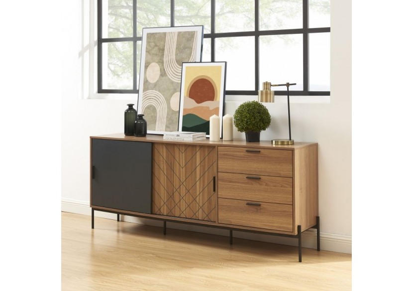 Buffet GEOMA effet chêne foncé et gris 180cm