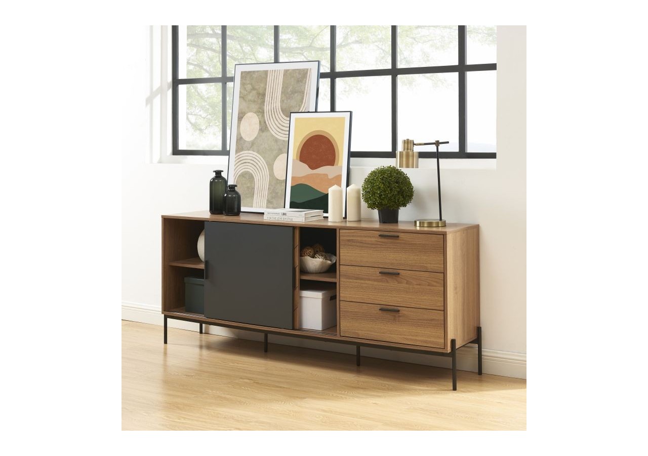 Buffet GEOMA effet chêne foncé et gris 180cm