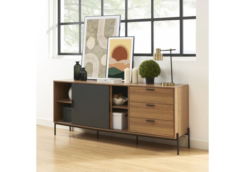 Buffet GEOMA effet chêne foncé et gris 180cm