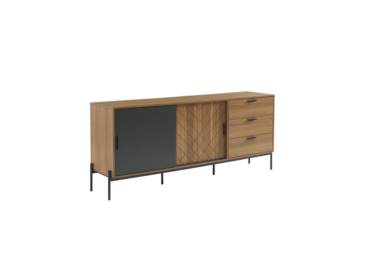 Buffet GEOMA effet chêne foncé et gris 180cm