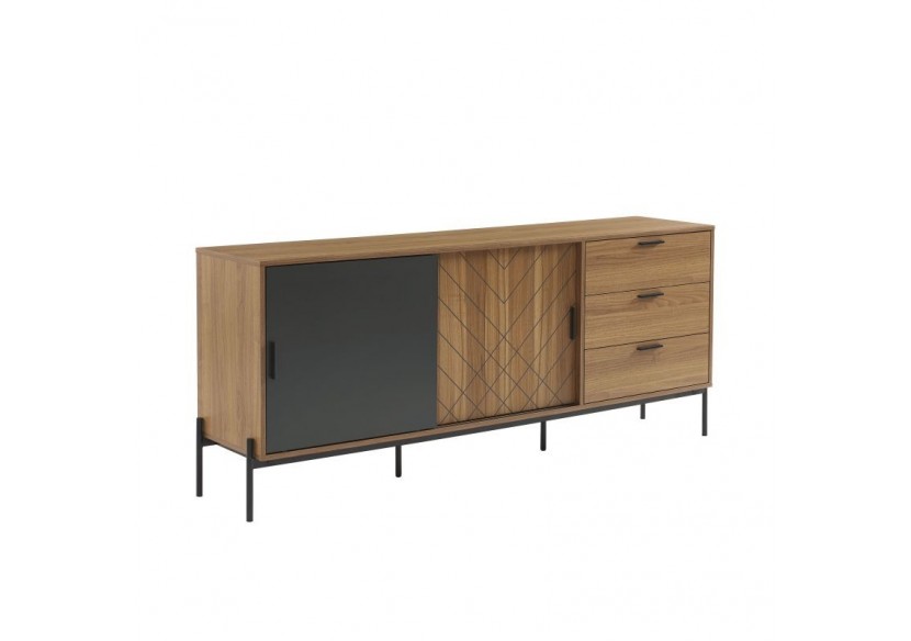 Buffet GEOMA effet chêne foncé et gris 180cm