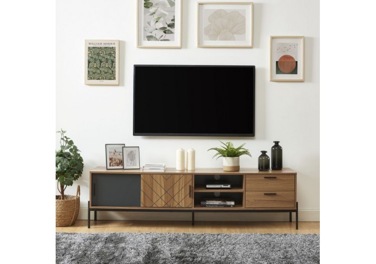 Meuble tv GEOMA effet chêne foncé et gris 180cm 2