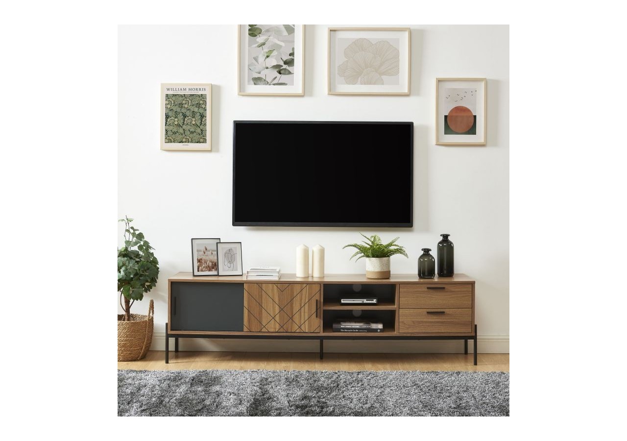 Meuble tv GEOMA effet chêne foncé et gris 180cm