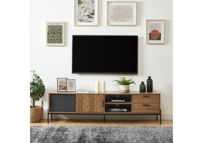 Meuble tv GEOMA effet chêne foncé et gris 180cm