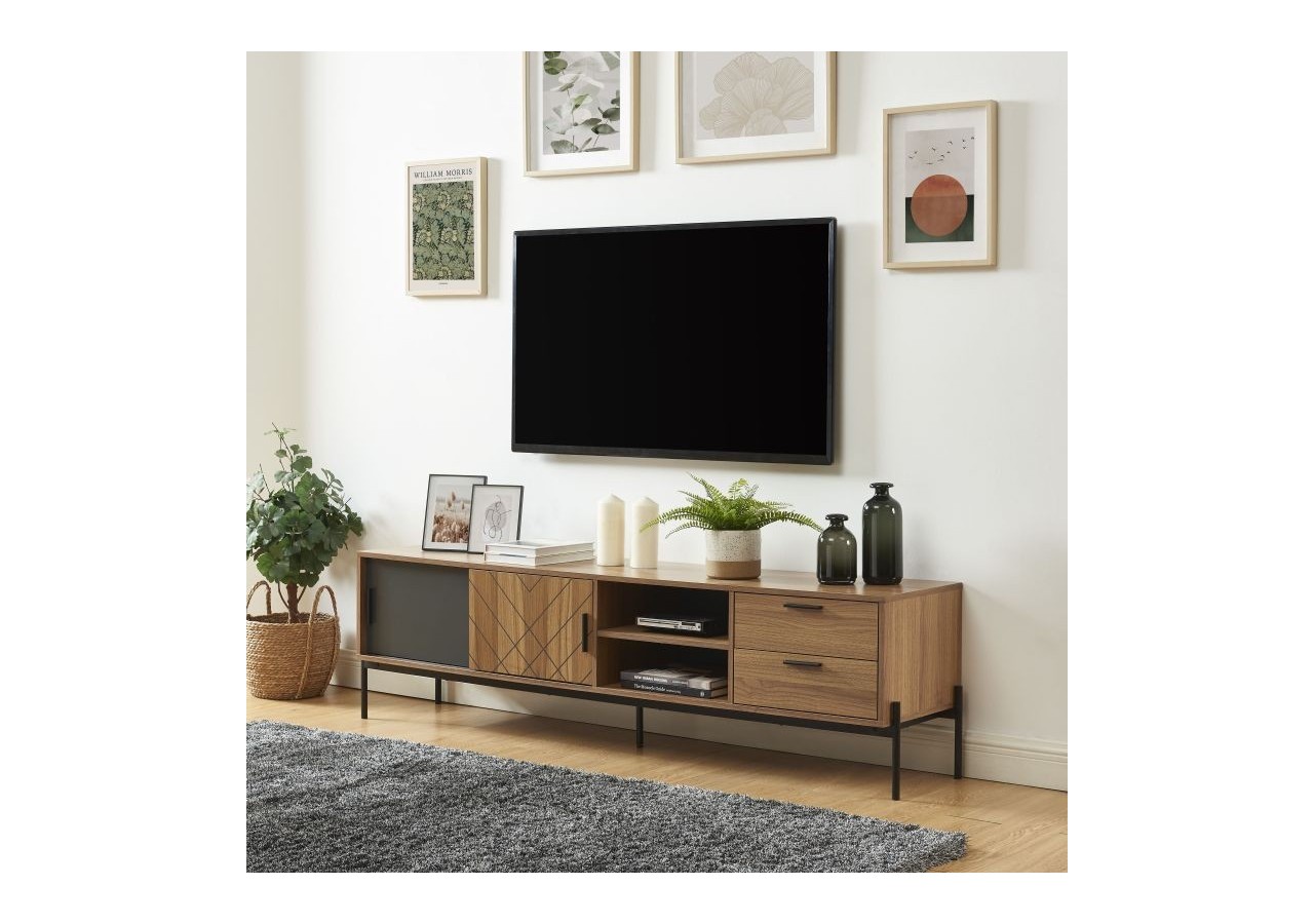 Meuble tv GEOMA effet chêne foncé et gris 180cm
