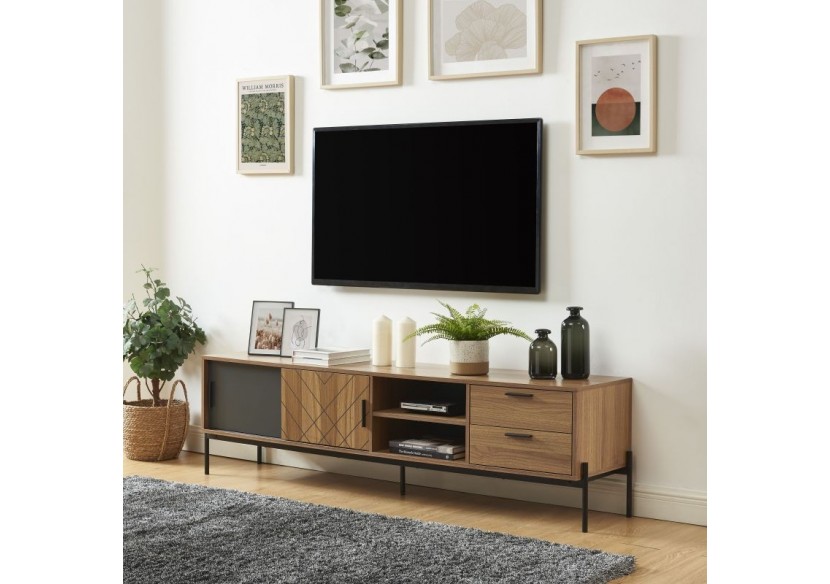 Meuble tv GEOMA effet chêne foncé et gris 180cm