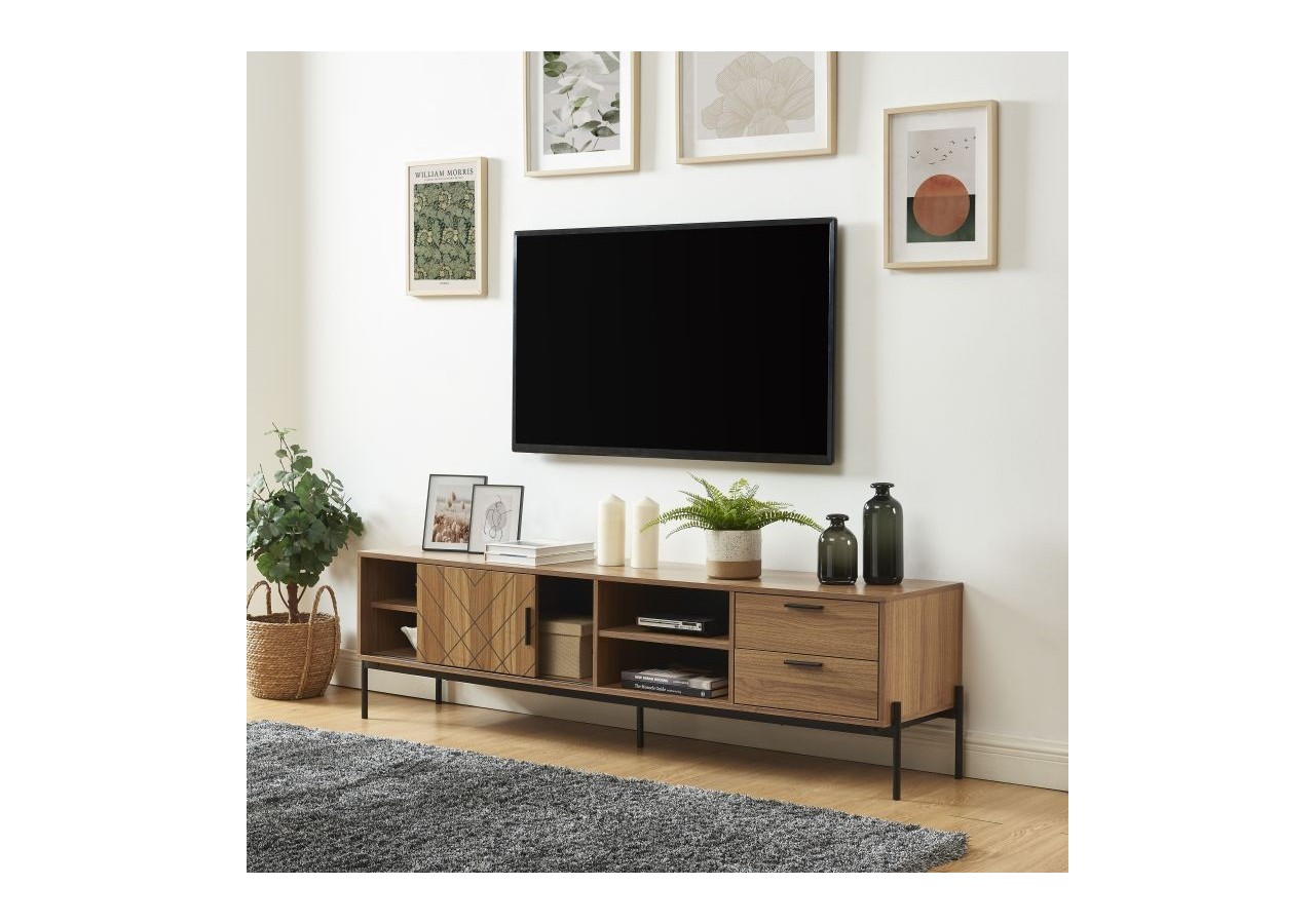 Meuble tv GEOMA effet chêne foncé et gris 180cm