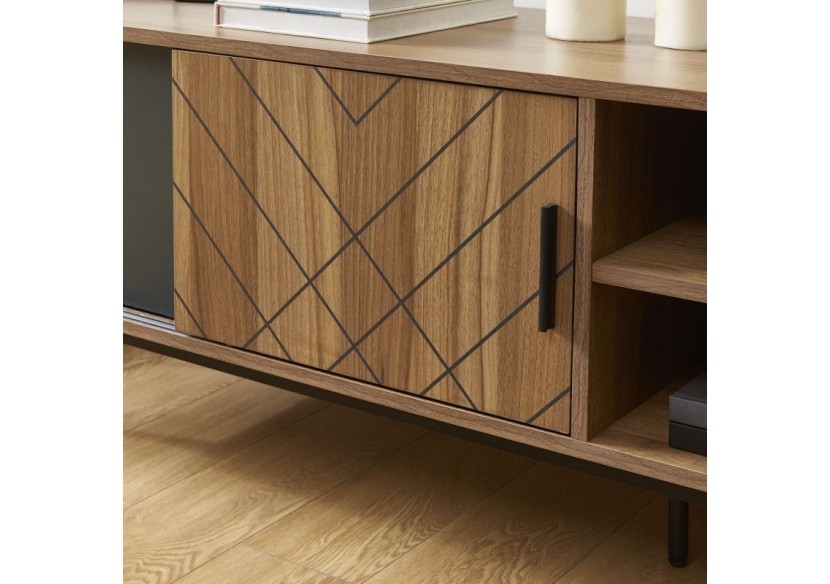 Meuble tv GEOMA effet chêne foncé et gris 180cm