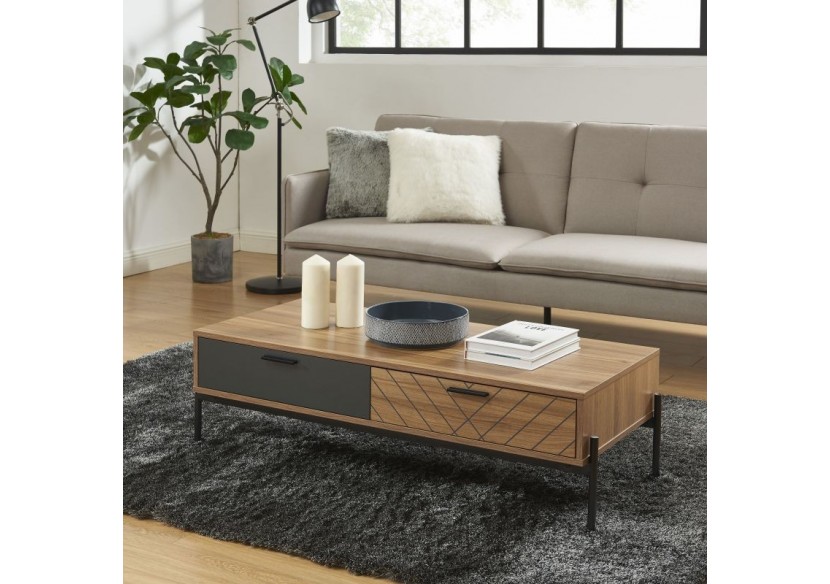 Table basse GEOMA effet chêne foncé et gris 115cm
