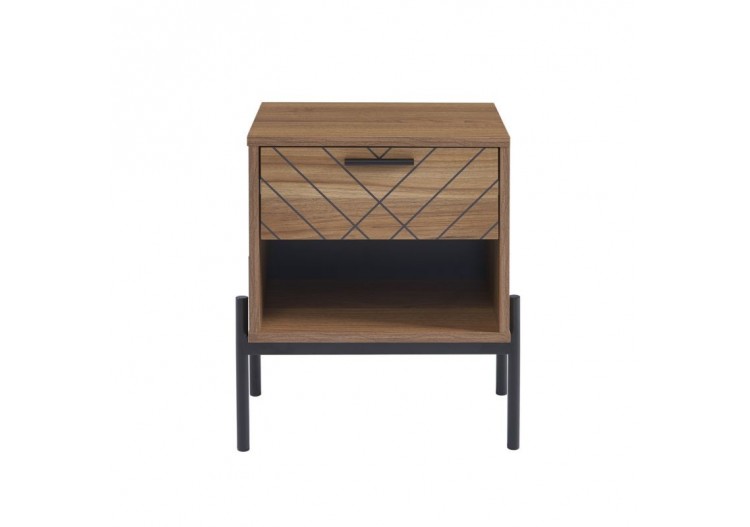 Table de chevet GEOMA effet chêne foncé et motifs 1 tiroir