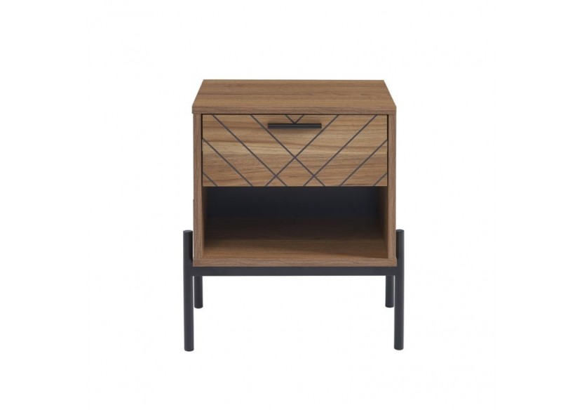 Table de chevet GEOMA effet chêne foncé et motifs 1 tiroir
