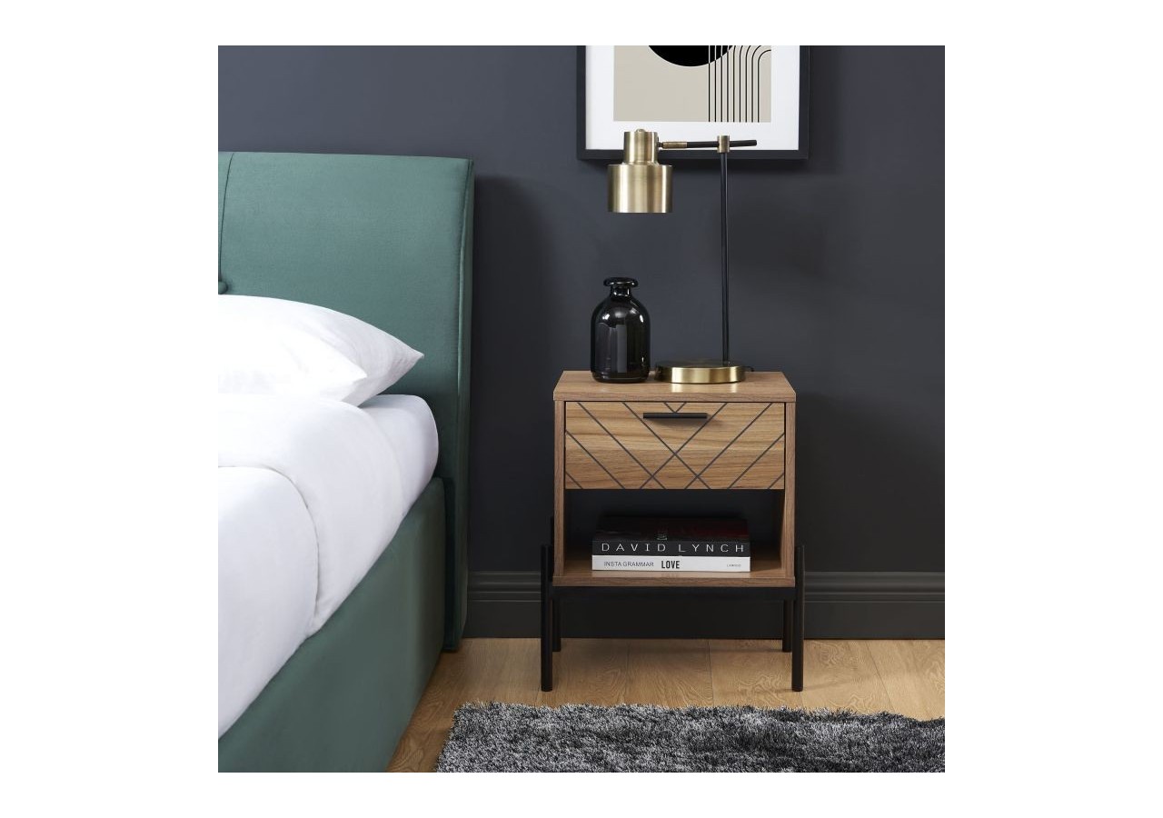 Table de chevet GEOMA effet chêne foncé et motifs 1 tiroir