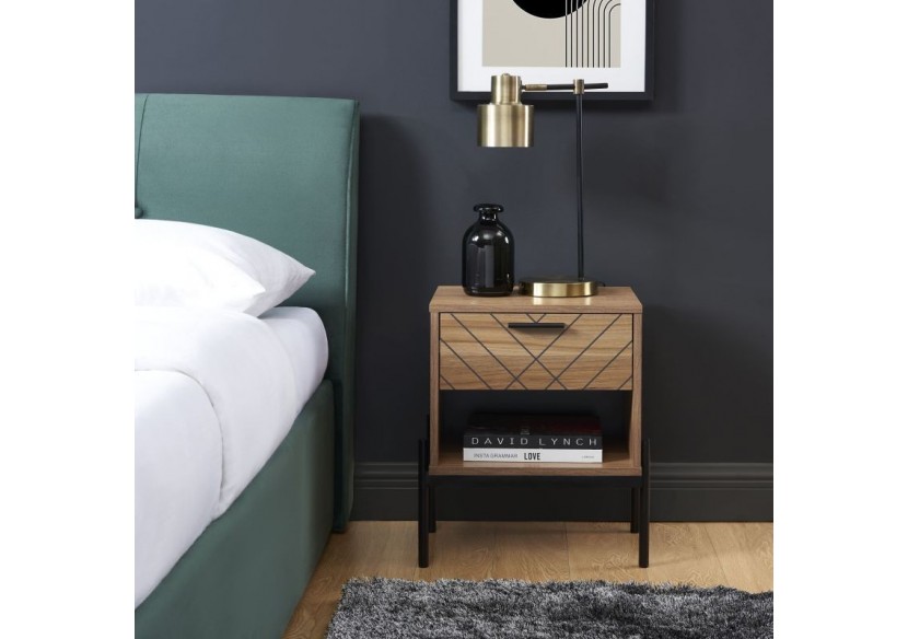 Table de chevet GEOMA effet chêne foncé et motifs 1 tiroir