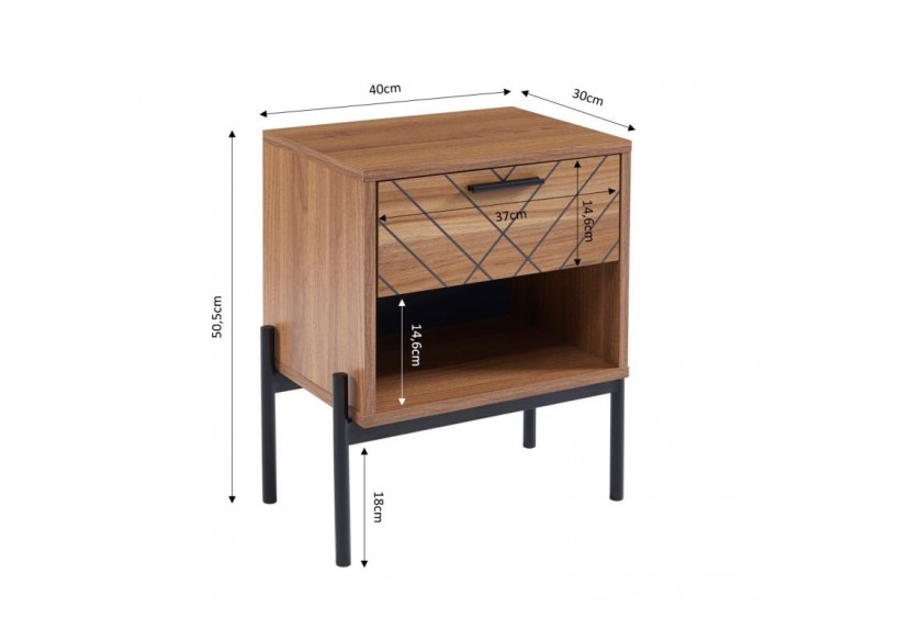 Table de chevet GEOMA effet chêne foncé et motifs 1 tiroir