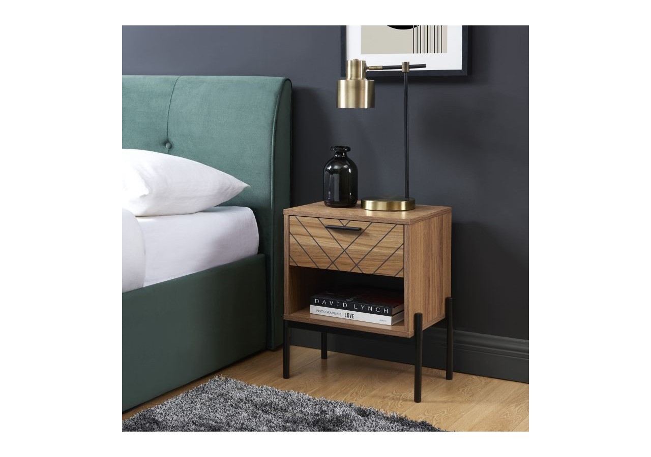 Table de chevet GEOMA effet chêne foncé et motifs 1 tiroir