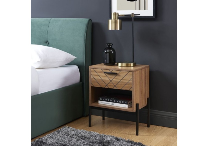 Table de chevet GEOMA effet chêne foncé et motifs 1 tiroir