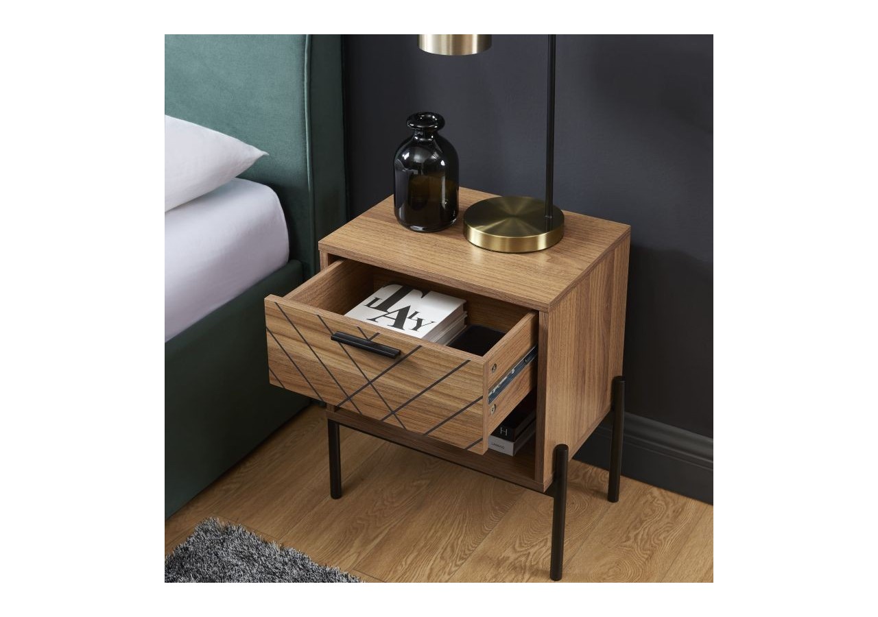 Table de chevet GEOMA effet chêne foncé et motifs 1 tiroir