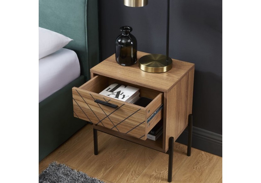 Table de chevet GEOMA effet chêne foncé et motifs 1 tiroir