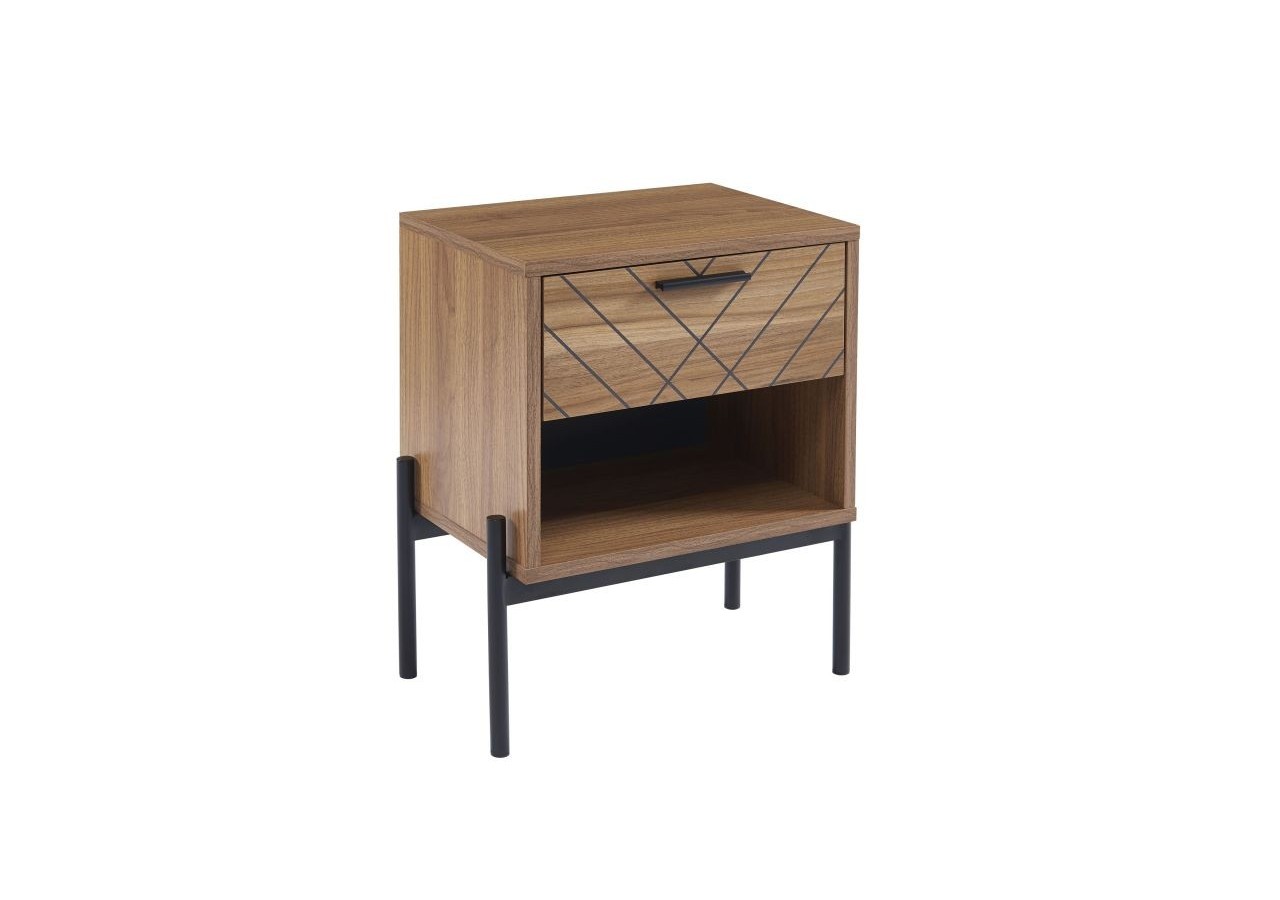 Table de chevet GEOMA effet chêne foncé et motifs 1 tiroir