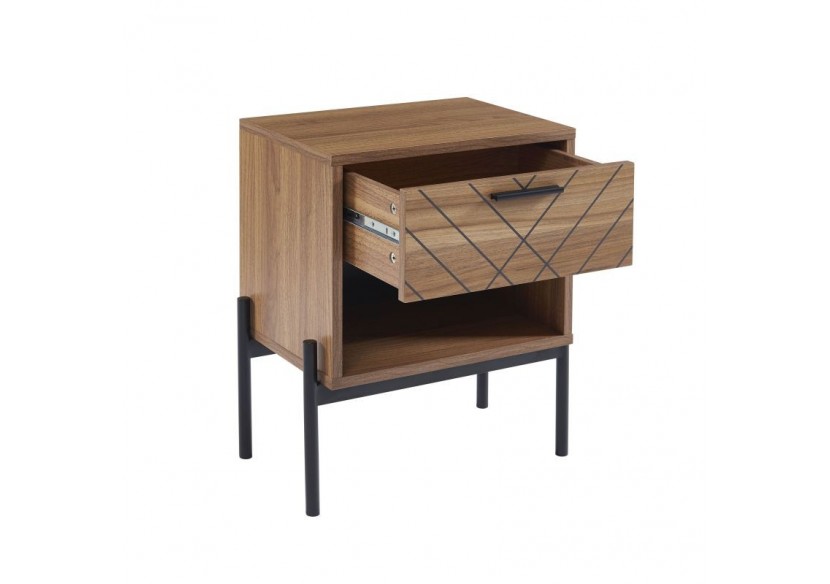 Table de chevet GEOMA effet chêne foncé et motifs 1 tiroir