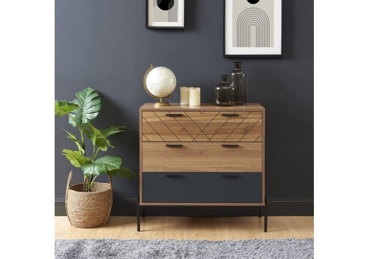 Commode GEOMA effet chêne foncé et gris 80cm 2