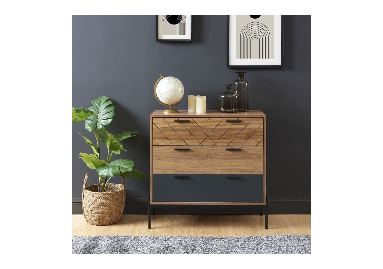 Commode GEOMA effet chêne foncé et gris 80cm