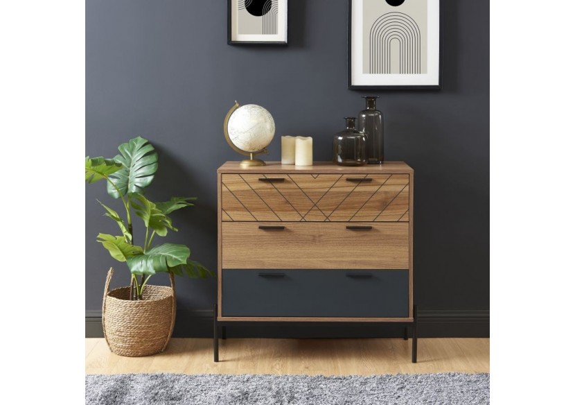 Commode GEOMA effet chêne foncé et gris 80cm