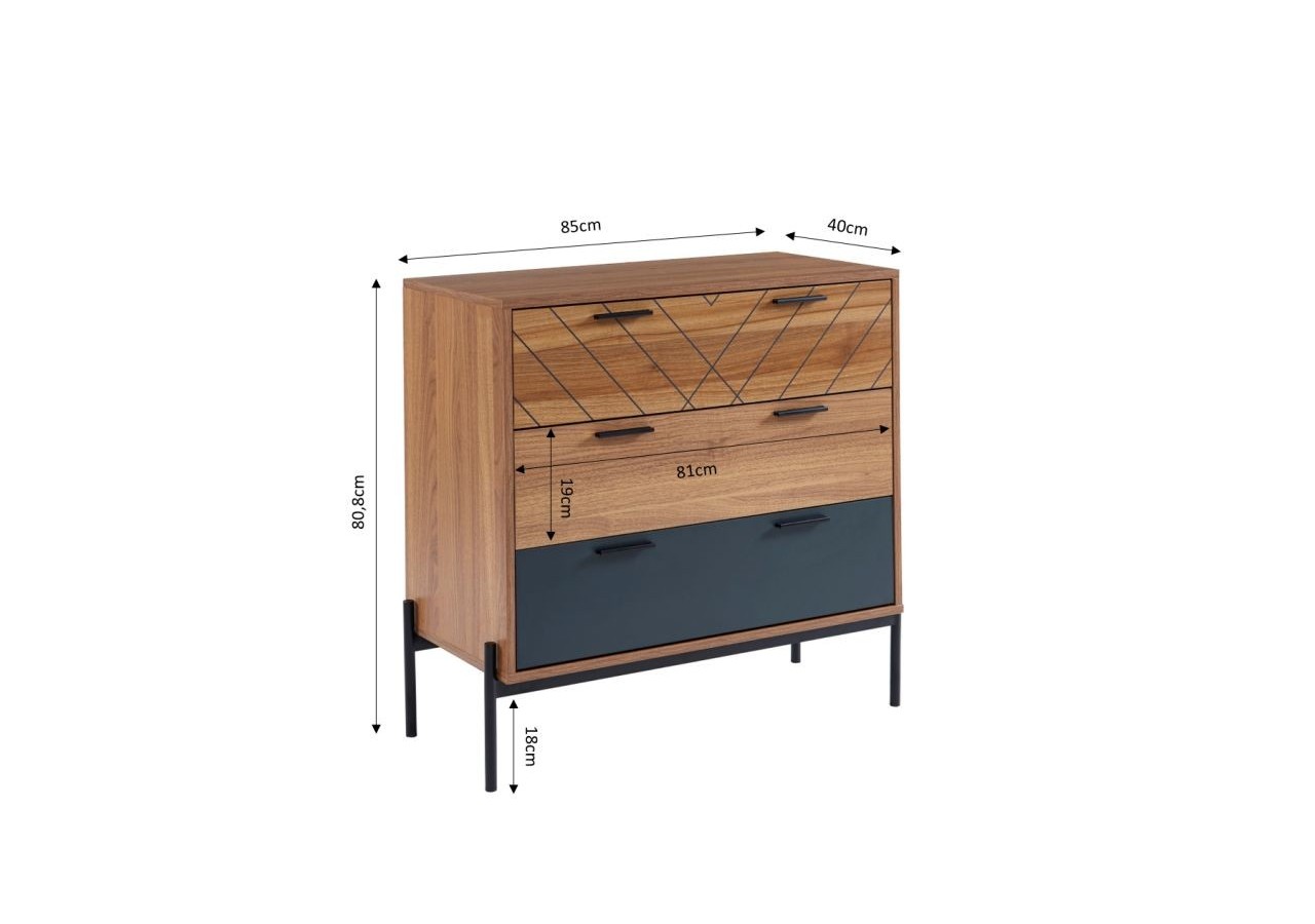 Commode GEOMA effet chêne foncé et gris 80cm