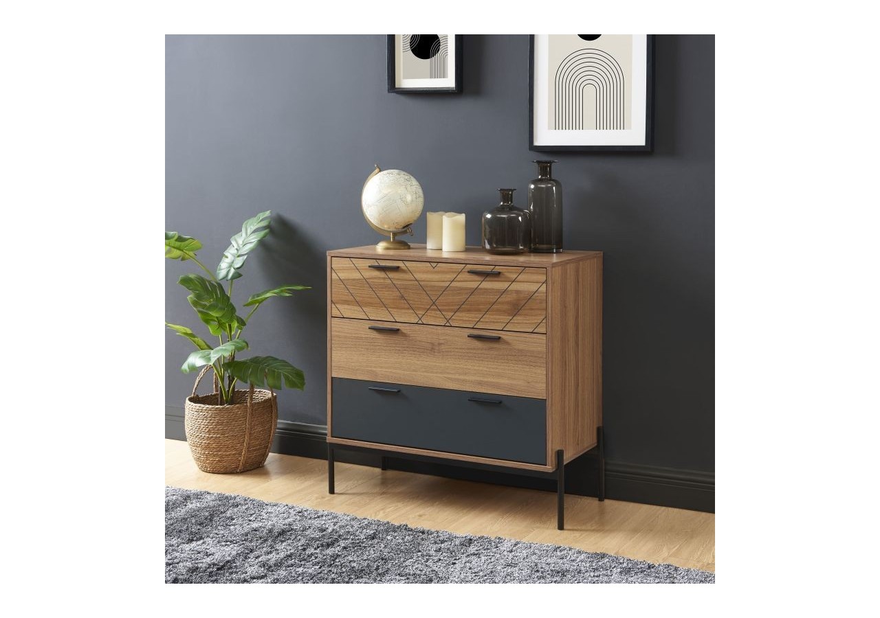 Commode GEOMA effet chêne foncé et gris 80cm