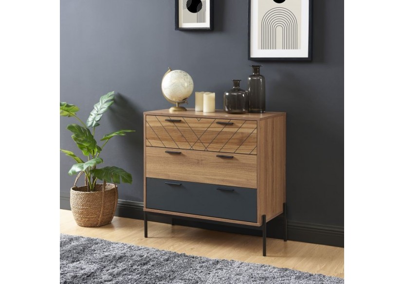 Commode GEOMA effet chêne foncé et gris 80cm
