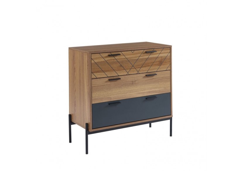 Commode GEOMA effet chêne foncé et gris 80cm