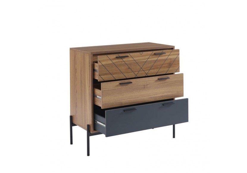 Commode GEOMA effet chêne foncé et gris 80cm