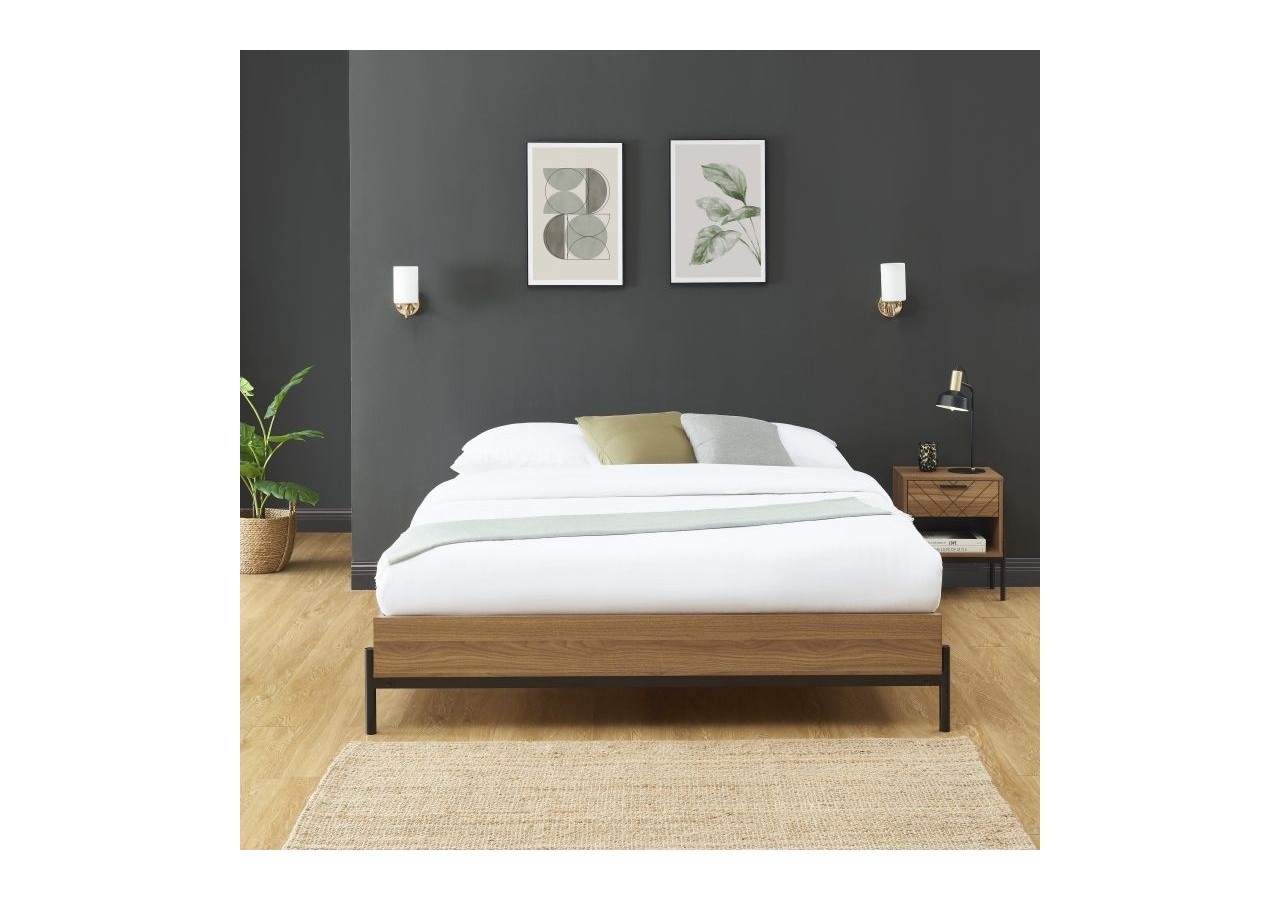 Cadre de lit GEOMA effet chêne foncé 140x190 sommier inclus