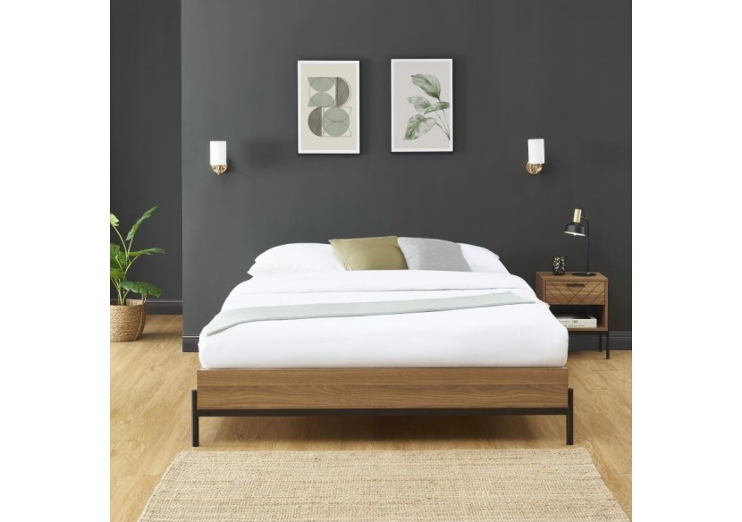 Cadre de lit GEOMA effet chêne foncé 140x190 sommier inclus