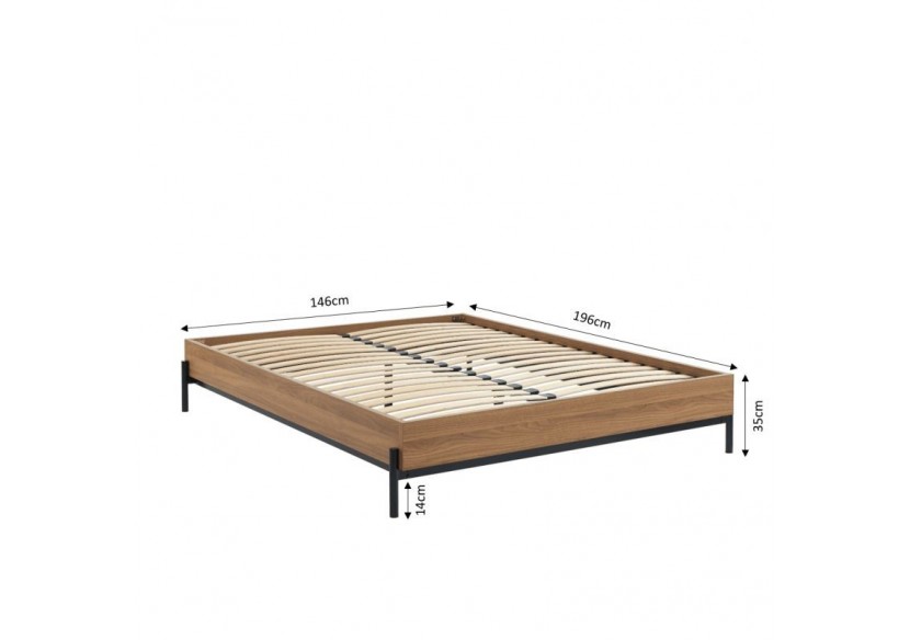 Cadre de lit GEOMA effet chêne foncé 140x190 sommier inclus