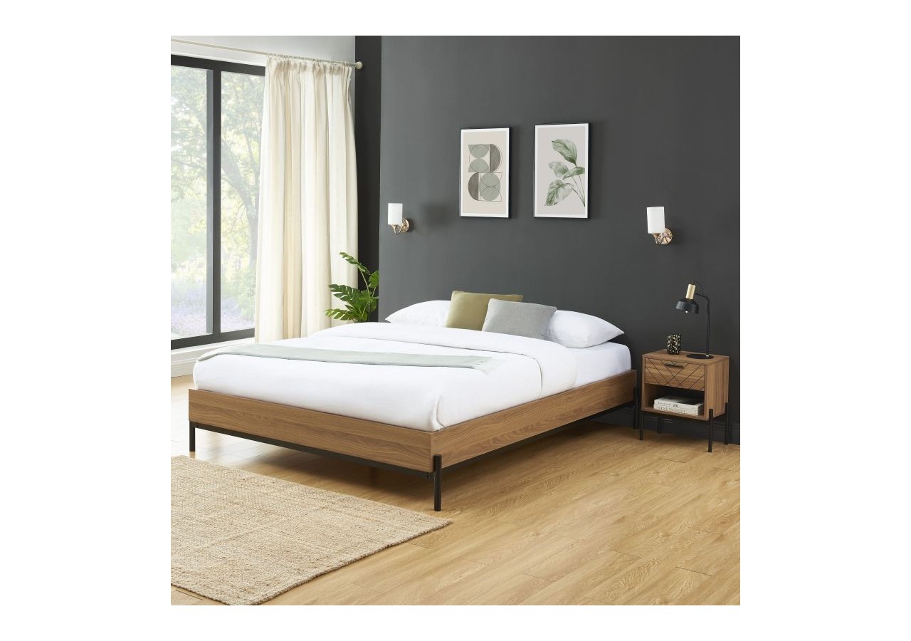 Cadre de lit GEOMA effet chêne foncé 140x190 sommier inclus